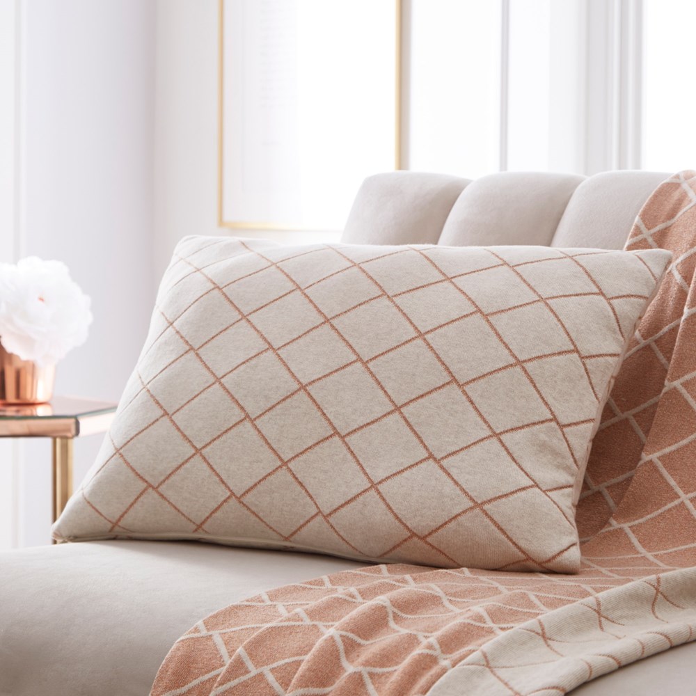 Diamond Knit Cotton Cushion By Tess Daly in Rose Gold